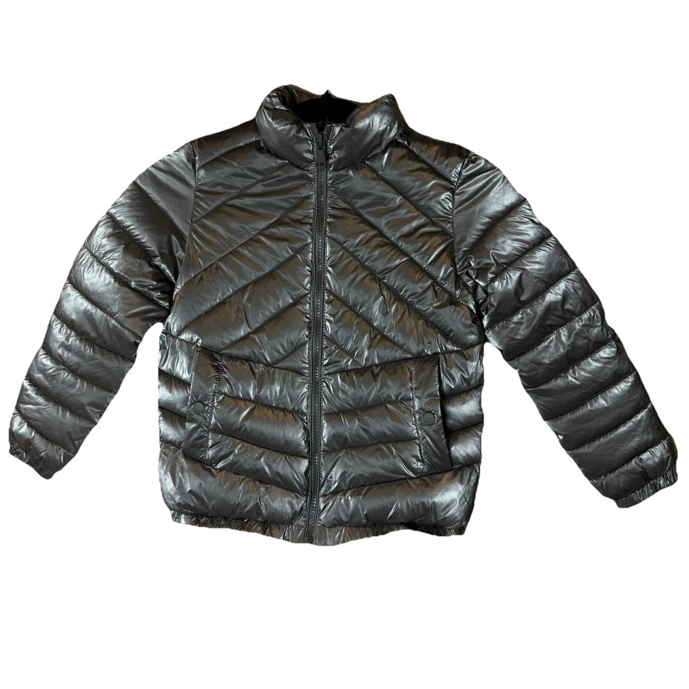 Zara Kids Metallic Gray Puffer Down Jacket sz 7  Outerwear Winter Casual Cozy